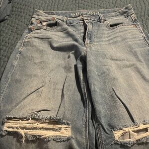 American Eagle Distressed curvy super high rise baggy wide leg.